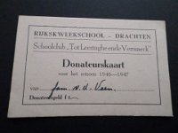 donateurskaart schoolclub Rijkskweekschool